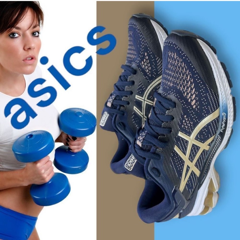 Asics Women's Navy and Gold Running Shoes